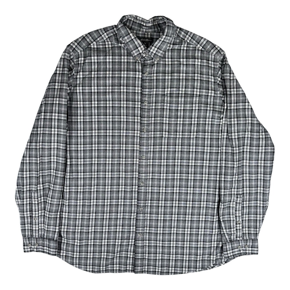 Eddie Bauer Flannel Shirt Button Down Plaid Black Mens Size 2XLT